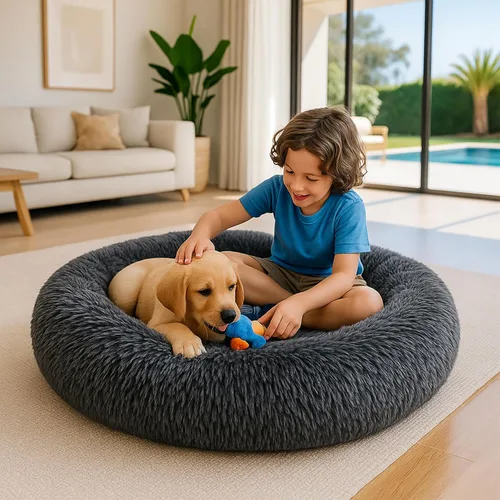 Miniatura 2 de Cama Relajante para Perros - Cama Dona Esponjosa para Alivio de la Ansiedad, Cama Ortopédica para Mascotas con Fondo Antideslizante, Nido Redondo