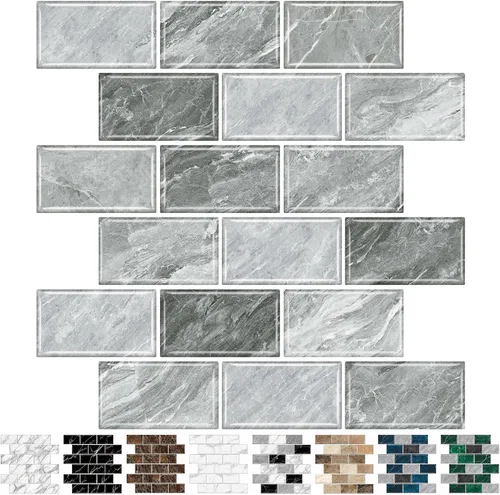 Miniatura 8 de URCOLOR 10 hojas de adhesivos para loseta en muro de cocina, azulejos autoadhesivos de 12 x 12 pulgadas estilo metro, para loseta en muro de cocina