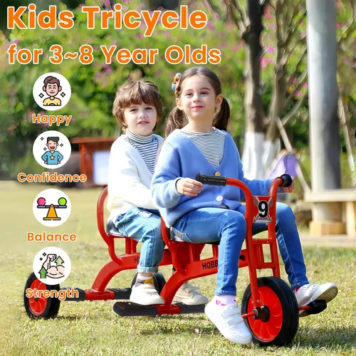 Miniatura 2 de Triciclo para niños de 3 a 8 años, bicicleta de triciclo doble para niños, bicicleta tándem para guardería preescolar al aire libre con neumáticos