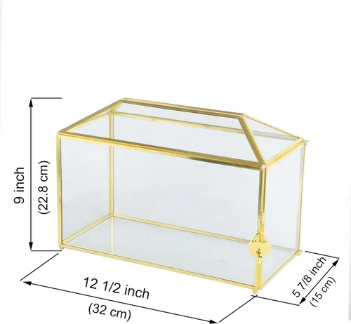 Miniatura 6 de Caja de Tarjetas de Boda de Cristal con Ranura, Caja de Tarjetas Transparente Grande de 12.6 Pulgadas de Latón Dorado con Cerradura para Recepciones