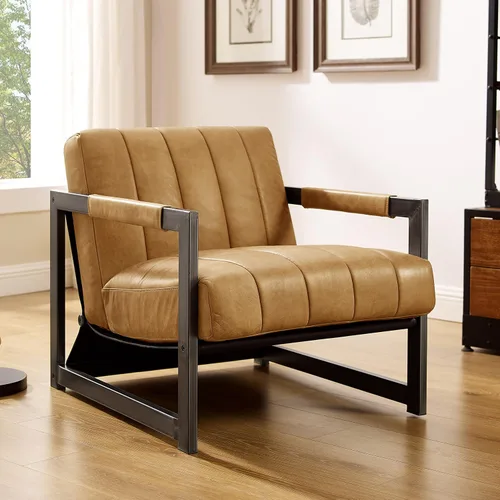 Miniatura 11 de Art Leon Silla de acento moderna de mediados de siglo, de piel sintética, con patas de metal negro, silla lateral única de salón para sala de estar