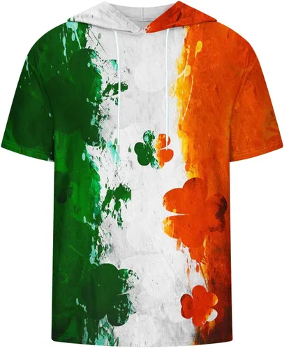 Miniatura 3 de Hoodies for Men T-Shirt Tops St.SaintPatrick's Print Drawstring Blouse Shirts Color Block Short Sleeve Tees Pullover