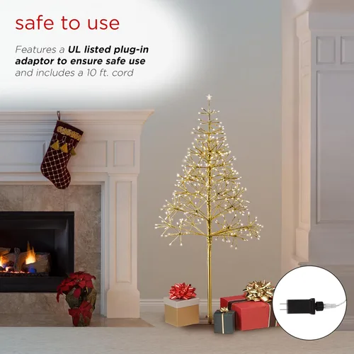 Miniatura 7 de Alpine Corporation Árbol de Navidad artificial festivo para interiores y exteriores de 53 pulgadas de alto con luces LED blancas cálidas, dorado
