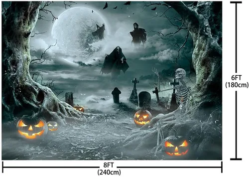 Miniatura 3 de AIBIIN Telón de fondo de fotos de Halloween de 7 x 5 pies, luna, noche, bruja negra, telón de fondo de Halloween para fotografía de otoño, linterna