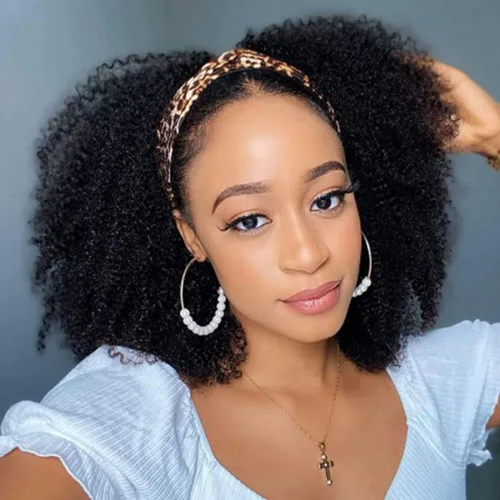 ISEE Peluca con Diadema de Cabello Humano Afro Kinky Rizado, Densidad del 180%, Pelucas Afro para Mujeres Negras, Rizos Naturales, Pelucas de