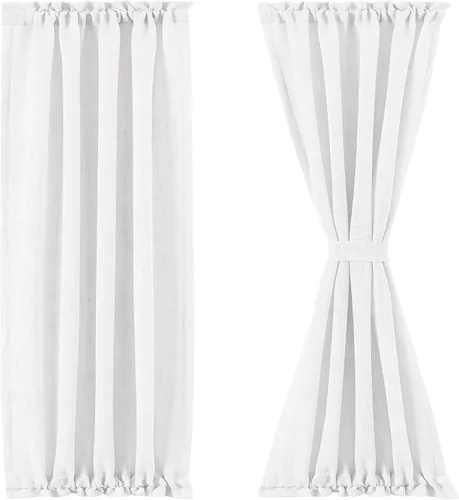 Miniatura 16 de FMFUNCTEX Cortinas transparentes de lino para puerta lateral de 40 pulgadas de largo para puertas de vidrio delanteras, puertas de patio, puertas