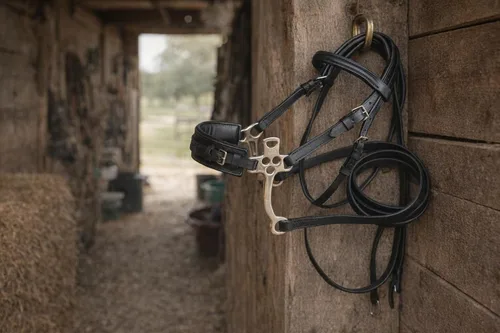 Miniatura 2 de CHALLENGER Caballo cuero corto mango acolchado Noseband entrenamiento Hackamore Curb Strap 35H69