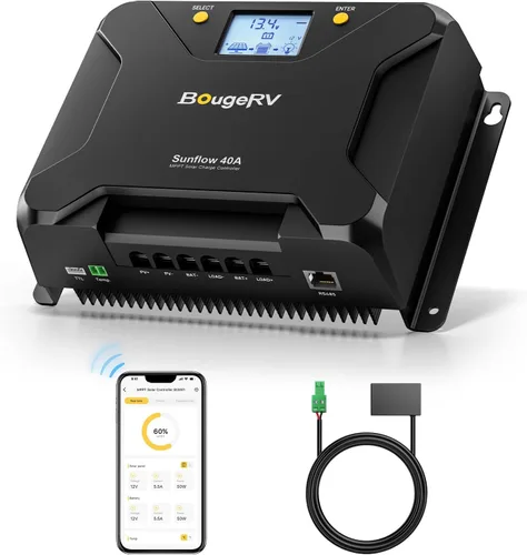 Miniatura 9 de BougeRV MPPT Controlador de carga solar de 30 A, con corte a baja temperatura, control de aplicación, LCD retroiluminado, regulador de panel solar