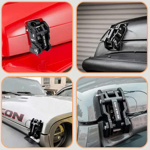 Miniatura 9 de Pestillos de capó de aluminio para reemplazar el gancho del capó para Jeep Wrangler JK/JKU 2007-2017, JL/JLU 2018+ y Jeep Gladiator 2020+ con diseño