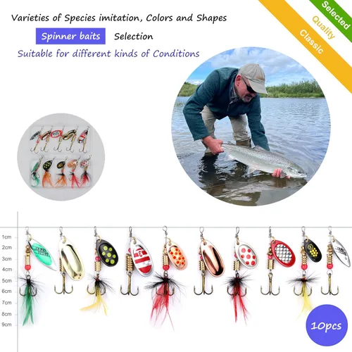 Miniatura 4 de EXAURAFELIS 10/30 piezas Señuelo de pesca Spinnerbait con Ganchos Triples Plumados Señuelos de Cola de Gallo Señuelos de Cuchara para Lubina Salmón