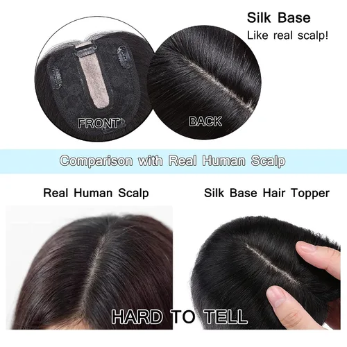 Miniatura 6 de SEGO Peluquín para mujeres, cabello humano real sin flequillo, 130% de densidad, base de seda de 10 * 12 cm, cabello Remy con clip, piezas