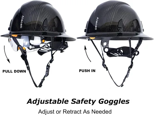 Miniatura 2 de Casco rígido de fibra de carbono de ala completa con gafas - Casco de seguridad con suspensión de trinquete ajustable de 6 puntos - Cumple con ANSI