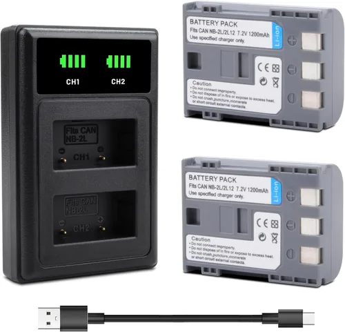 Paquete de 2 baterías NB-2L NB-2LH con pantalla LCD inteligente cargador dual para Canon PowerShot G7 G9 S80 S70 S60 S50 S45 S40 S30, para Canon