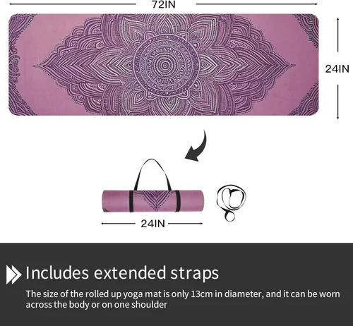 Miniatura 2 de Printed Yoga Mat 72" x 24" Thick 6mm Non-Slip Fitness Exercise Exercise Mat with Strap for Women Men Yoga Pilates Workout Gym Floor Workout