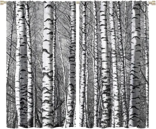 Miniatura 74 de Cortinas de abedul para sala de estar, niebla matutina en otoño, decoración del hogar, 42 x 45 pulgadas de largo
