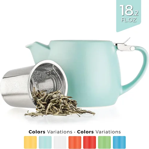Miniatura 7 de Tealyra - Tetera pequeña de porcelana Pluto gris - 540ml (1-2 tazas) - Acabado único - Tapa de acero inoxidable e infusor extra fino para preparar