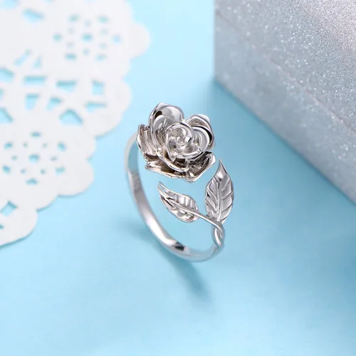 Miniatura 14 de Anillos abiertos ajustables de plata de ley S925, anillo de rosa para mujeres y adolescentes