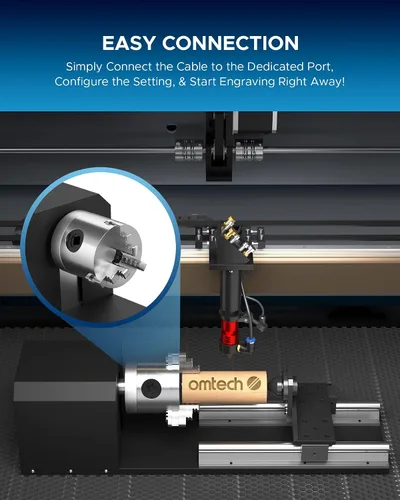 Miniatura 3 de OMTech Cortador rotativo y accesorio para grabador con mandril de 3 mandíbulas y motor paso a paso de 2 fases para máquinas de grabado láser de CO2