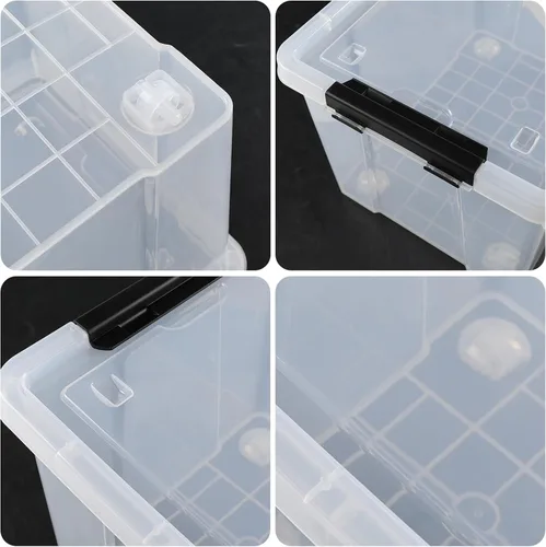 Miniatura 3 de Juego de 4 contenedores de almacenamiento de plástico con ruedas, 23 L con pestillo transparente con tapas apilables
