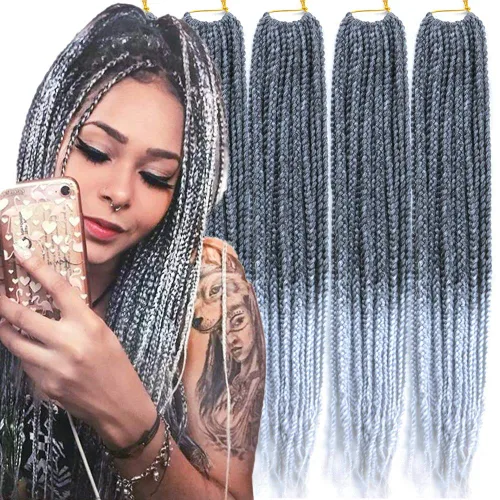 Miniatura 33 de 6 paquetes/lote (14/18/24/30) pulgadas, 0.4 in, 20 hebras por paquete, 3 extensiones de cabello trenzado de ganchillo finas, diámetro 3X