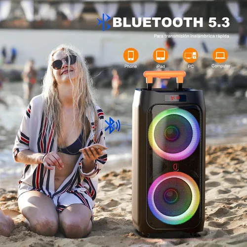 Miniatura 8 de JYX Máquina de karaoke con 2 micrófonos inalámbricos, altavoz Bluetooth portátil grande de 24 pulgadas para adultos con sistema PA de luz RGB