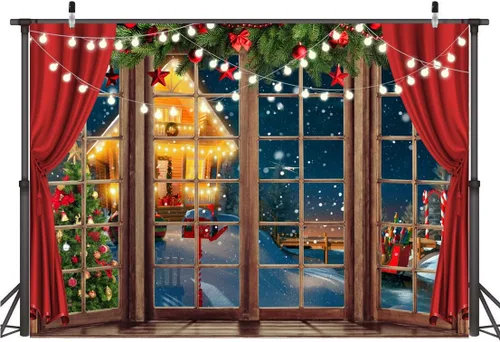 Telón de fondo navideño de 10 x 8 pies para ventana de Navidad para fondo de vacaciones de pared F-22