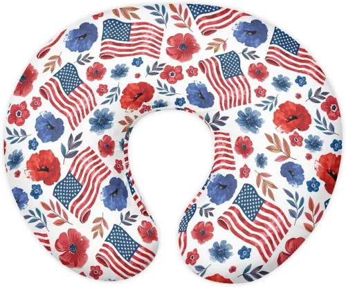 American Flag Floral Nursing Pillow for Breastfeeding, Soft and Supportive Breastfeeding Pillow for Mom and Baby, Feeding Pillow with Removable