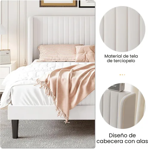 Miniatura 8 de SHA CERLIN Marco de cama de terciopelo tamaño completo con cabecera de respaldo alto con capitoné de canales verticales, cama de plataforma tapizada