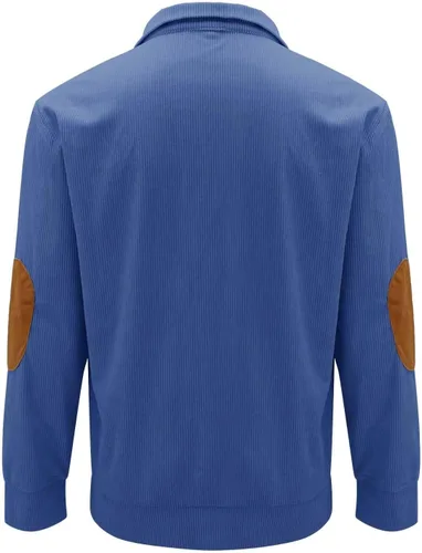 Miniatura 3 de Sudadera polo de pana para hombre, manga larga, rasgada, texturizada, suéter Vinatge con parches y botones