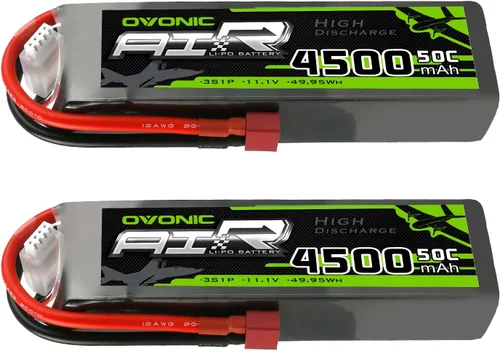 OVONIC 3S Lipo Battery 50C 4500mAh 11.1V Lipo Batería con conector T estilo Dean para RC coche, camión, barco, avión, helicóptero, cuadricóptero (2