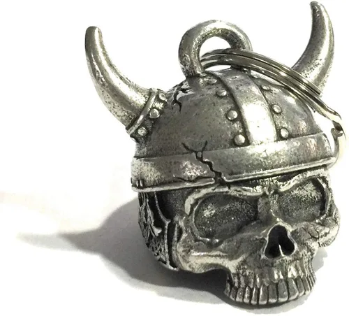 Miniatura 10 de Bravo Bells Viking Helmet Skull Motorcycle Bell - Biker Good Luck Charm Solid pewter biker bell. Includes split ring, velvet gift pouch and legend
