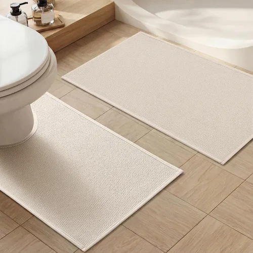 YIHOUSE Juego de 2 tapetes de baño, color beige, ultrafino, absorbente, antideslizante, para baño, lavable, ducha, lavabo, lavandería (beige, 2