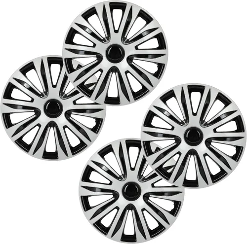 OCPTY 4 unidades de cubiertas de rueda para llantas de coche, 16 pulgadas, tapacubos de rueda de acabado negro brillante y plateado, reemplazos de