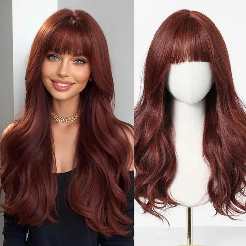 Miniatura 9 de Esmee Pelucas largas onduladas de color rubio ceniza para mujer con flecos, peluca de cabello sintético natural para uso diario y de fiesta