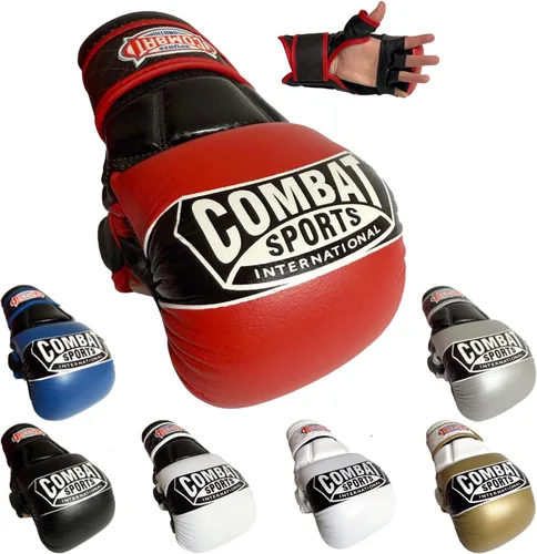 Combat Sports Max Strike - Guantes de entrenamiento de MMA, guantes de palma abierta para MMA, Muay Thai y Kickboxing, rojo, talla L