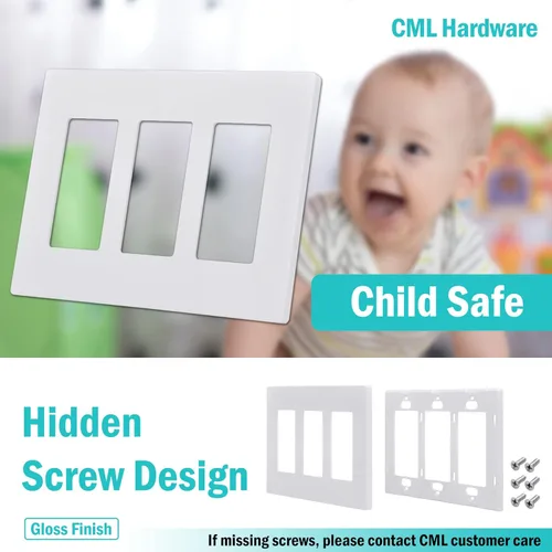 Miniatura 2 de CML - Placa de pared decorativa sin tornillos de 3 segmentos, paquete de 2 cubiertas para interruptores de luz, cubierta de receptáculo de toma