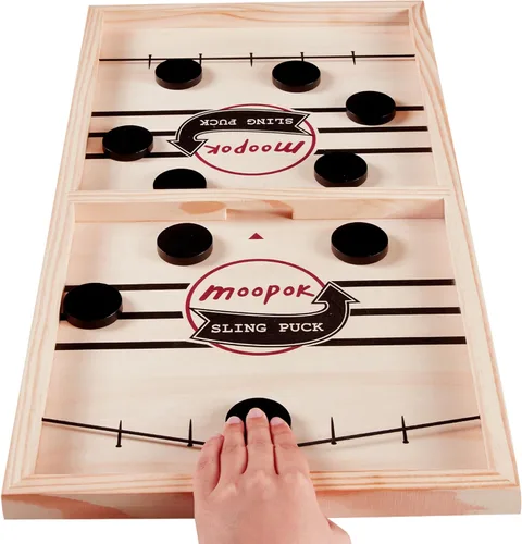 moopok - juego de discos de eslinga rápida, juego de juegos de eslinga, juego de mesa 2 en 1, juego de hockey sobre hielo, juegos de mesa ganadores