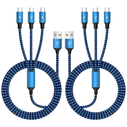 Miniatura 16 de Cable de carga múltiple (paquete de 2 de 4 pies), cable de carga múltiple de nailon trenzado para múltiples dispositivos, cable de carga 3 en 1
