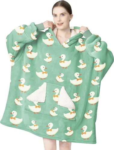 Miniatura 28 de Touchat - Manta con capucha portátil, sudadera con capucha de forro polar sherpa de gran tamaño con bolsillo gigante y mangas para adulto, regalo