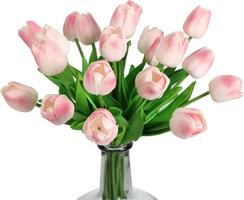 Miniatura 30 de IPOPU 24 tulipanes artificiales de tacto real para decoración, tulipanes falsos, arreglos florales, tulipanes artificiales sintéticos, decoración