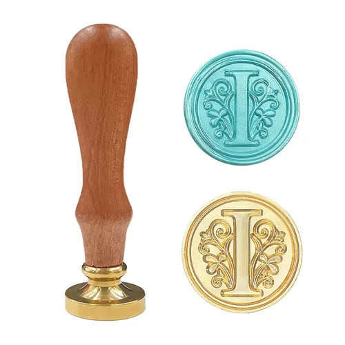 Miniatura 22 de Sello de cera medieval tradicional del alfabeto inicial, cabeza de latón, mango de madera, sellos de letras para tarjeta/sobre/regalo - (Letra W)