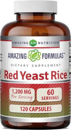 Amazing Formulas - Suplemento en cápsulas de arroz de levadura roja, 1200 mg por porción, sin OMG, sin gluten, fabricado en Estados Unidos (1