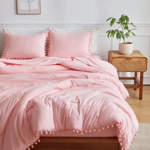 IHOUSTRIY Juego de edredón rosa para niños, tamaño individual, cama en una bolsa, tamaño individual, 5 piezas para adolescentes y niñas, juegos de