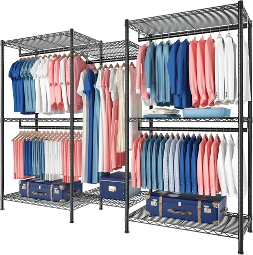 Raybee Perchero de ropa para colgar ropa, capacidad de 900 libras, armario portátil resistente con 5 barras de suspensión y 8 estantes para