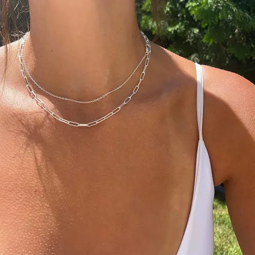 Miniatura 56 de Collares en capas para mujer, chapados en plata, delicada cuerda torcida de serpiente, delicado collar en capas, gargantilla de diferentes