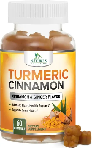 Gomitas de suplemento de curcumina de cúrcuma, 95% de curcuminoides con jengibre de cúrcuma, pimienta negra para una mejor absorción, apoyo para las