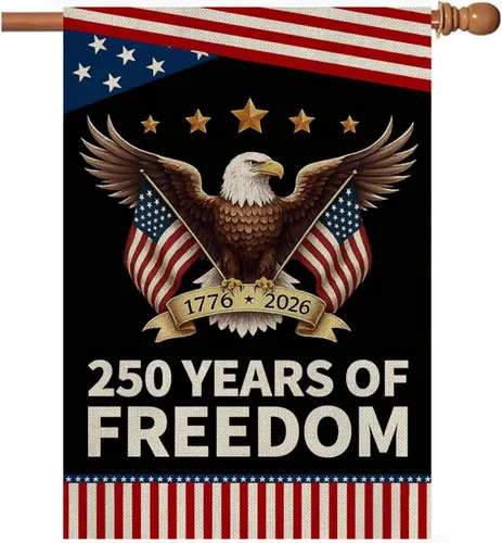 Miniatura 12 de Banderas de jardín con el 250 aniversario de Estados Unidos para exteriores, bandera de Estados Unidos con diseño de águila, decoración patriótica