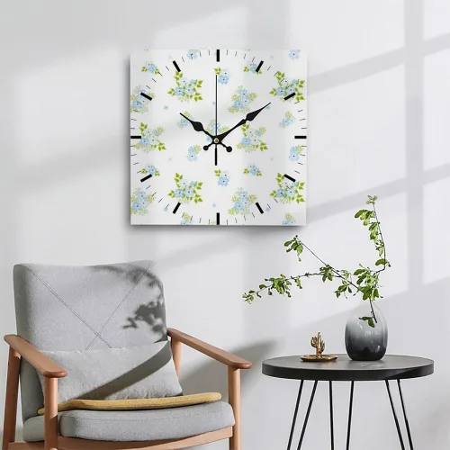 Miniatura 4 de Light Blue Floral Soft Green Leaves Clock Wall Wall Clocks Silent Clock Kitchen Clocks Battery Operated Garage for Kitchen Bathroom Bedroom Living