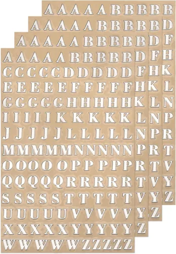 Miniatura 8 de MECCANIXITY 4 hojas de calcomanías de resina con letras pequeñas 3D de la A a la Z, color dorado, mini calcomanías del alfabeto, aleación metálica