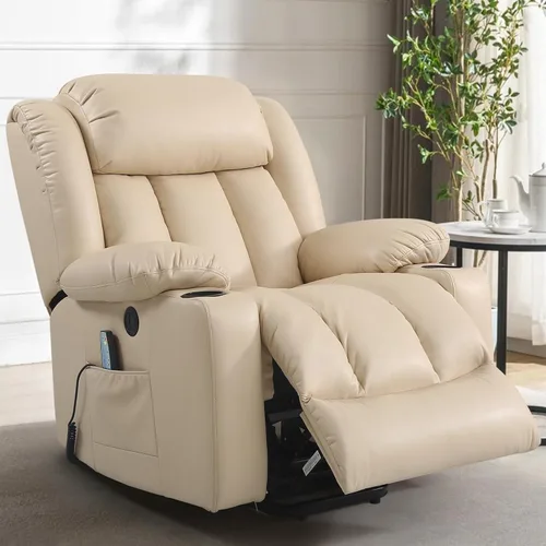 PARKOL Silla reclinable eléctrica para ancianos y personas mayores, sillón reclinable eléctrico de cuero transpirable con masaje por vibración y